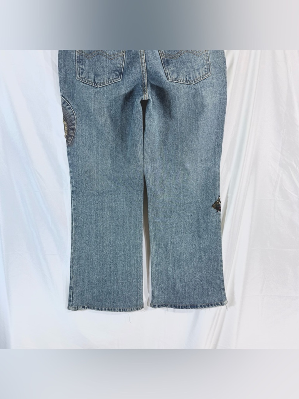 Etoile Rare One Of A Kind Straight Leg Mid Rise Embellished Jeans With Patches - Picture 7 of 10